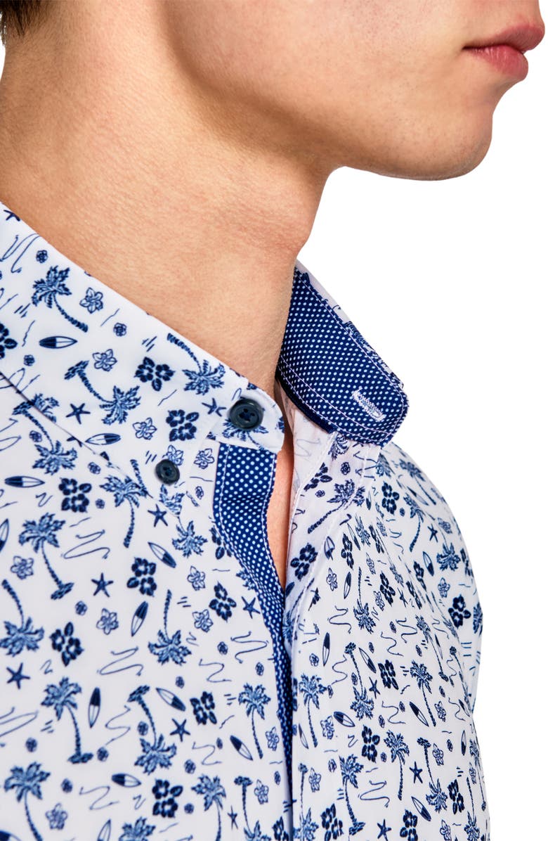 CONSTRUCT Slim Fit 4-Way Stretch Short Sleeve Button-Up Shirt, Alternate, color, White/ Blue