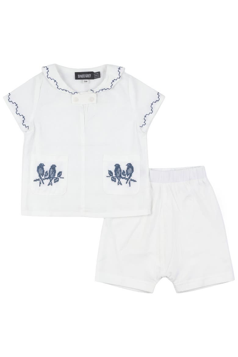Sailor Embroidered Short Seeve Top and Shorts Set, Main, color, White