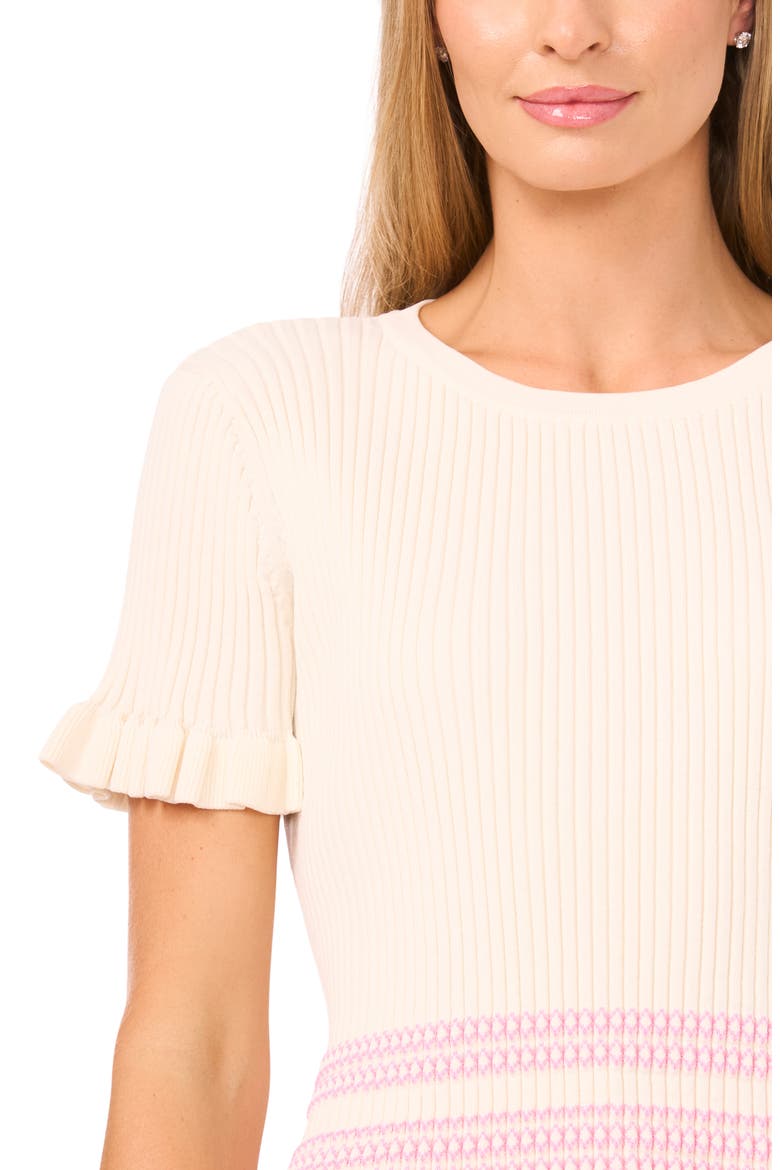 Elisa Rib Ruffle Trim Sweater, Alternate, color, VANILLA ICE
