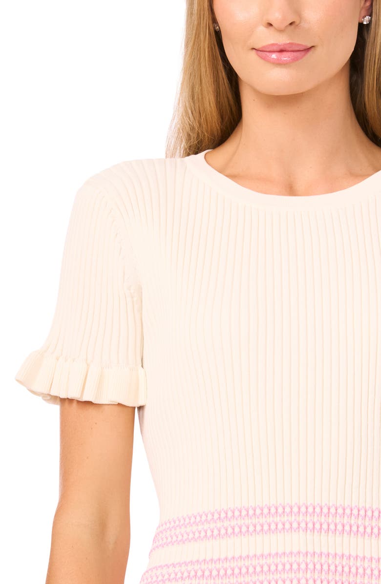 Ted Baker Elisa Rib Ruffle Trim Sweater, Alternate, color, Vanilla Ice