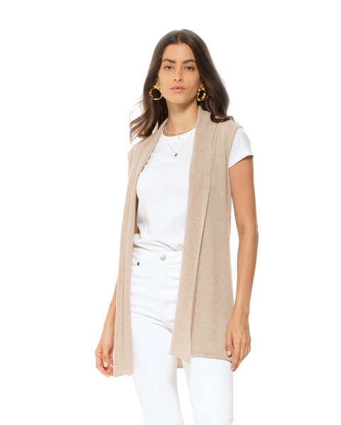 Pure Cashmere Sleeveless Long Open Front Cardigan