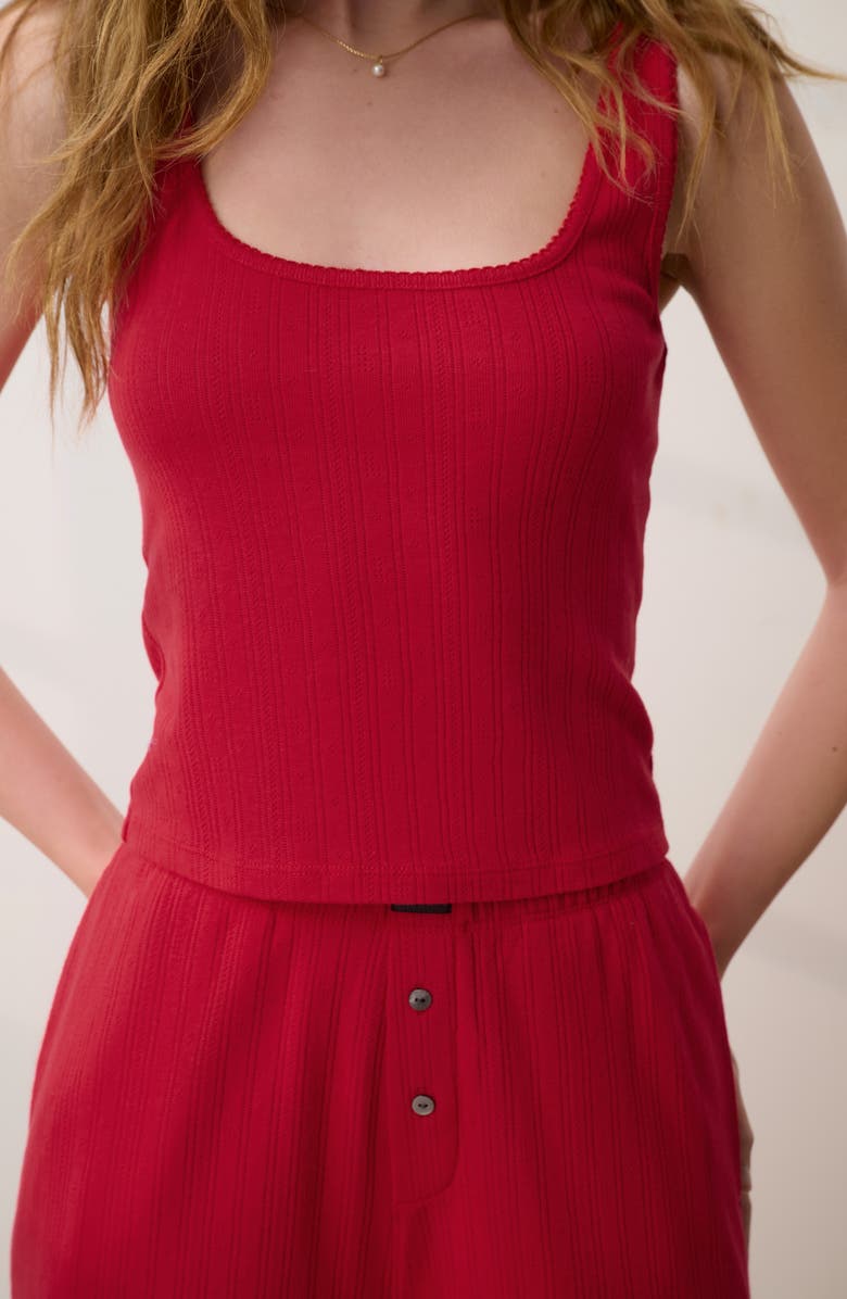 Lunya Pointelle Scoop Neck Sleep Tank, Alternate, color, Camellia Red