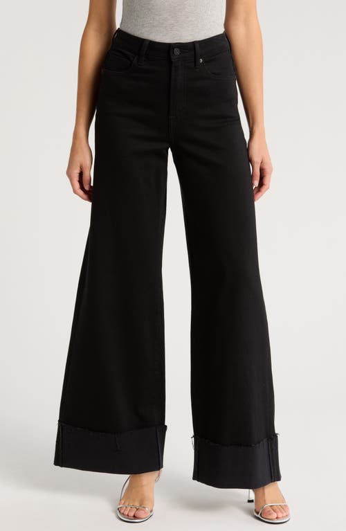 HIDDEN JEANS Cuffed Raw Hem High Waist Wide Leg Jeans in Black 