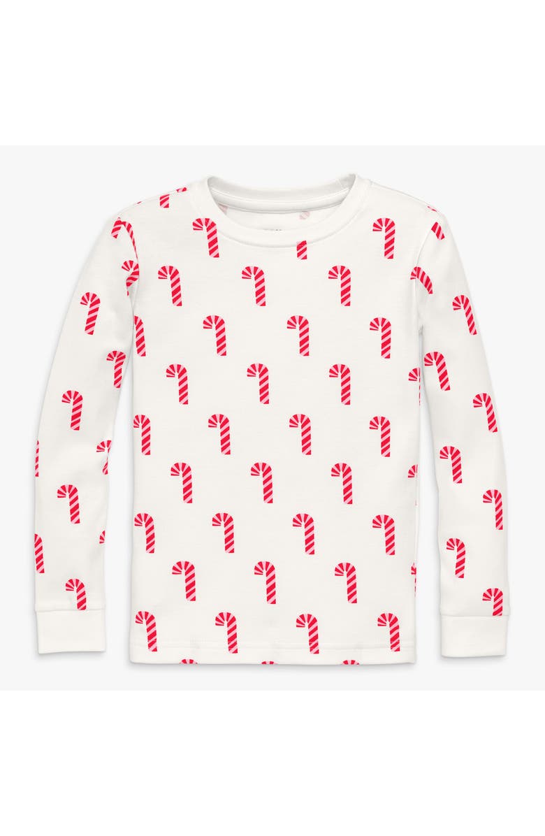 Primary Kids Organic Long Sleeve PJ Top In Festive Prints, Main, color, Ivory Candy Canes