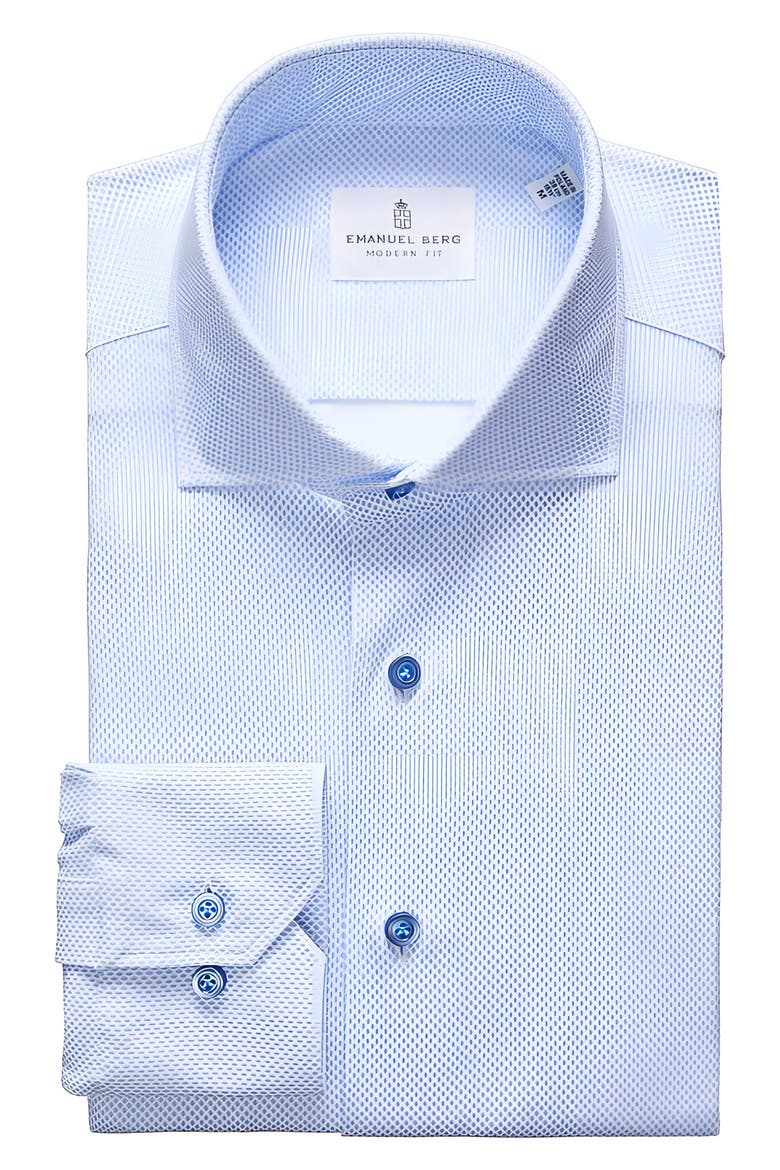 4Flex Modern Fit Diamond Print Knit Dress Shirt, Main, color, BRIGHT BLUE
