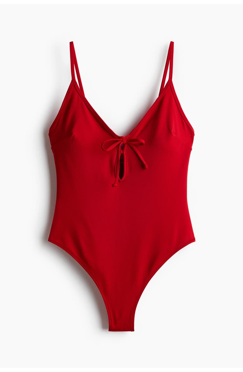 H&M Padded-cup High Leg Swimsuit, Main, color, Red