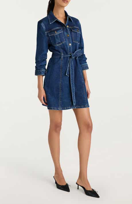 Cinq à Sept Clea Tie Belt Long Sleeve Denim Minidress