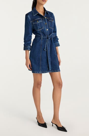 Cinq à Sept Clea Tie Belt Long Sleeve Denim Minidress in Oceane at Nordstrom Rack, Size 0
