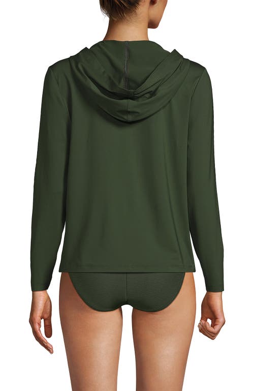 Lands' End Long Sleeve Hooded Full Zip Upf 50 Rash Guard In Rich Olive Green