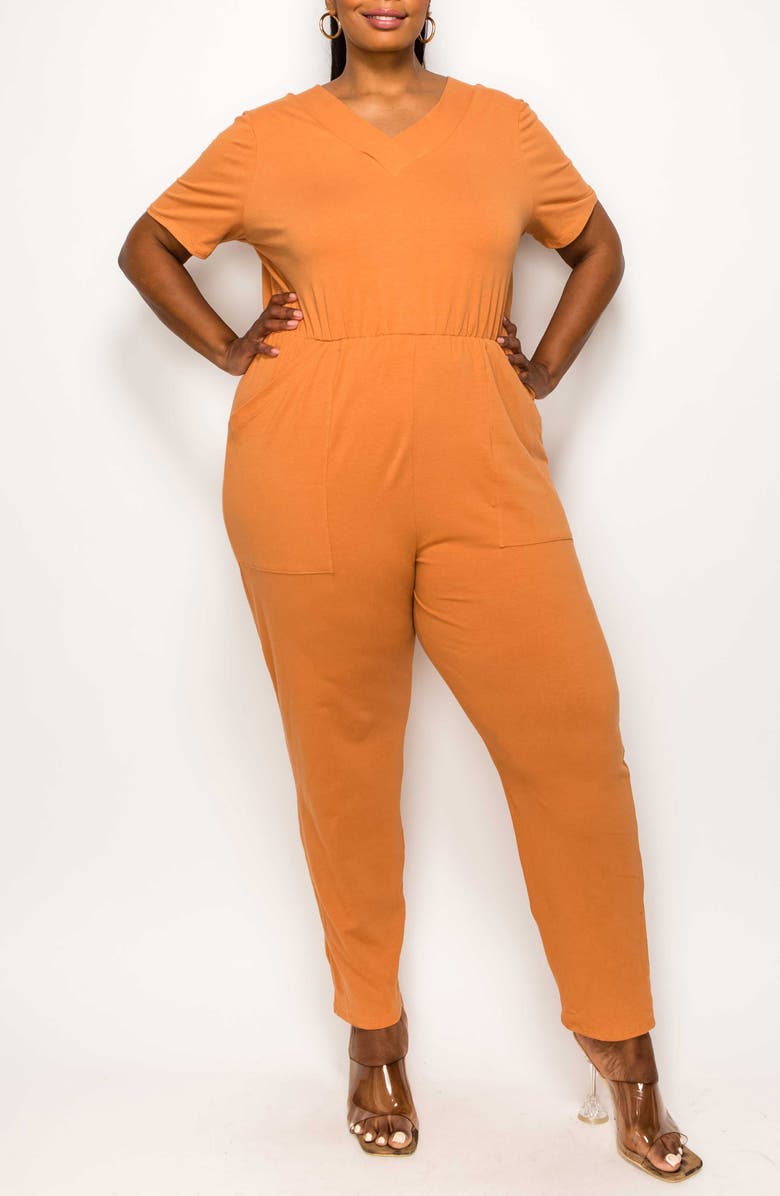 L I V D Gineva Pocket V-Neck Jumpsuit, Main, color, Clay