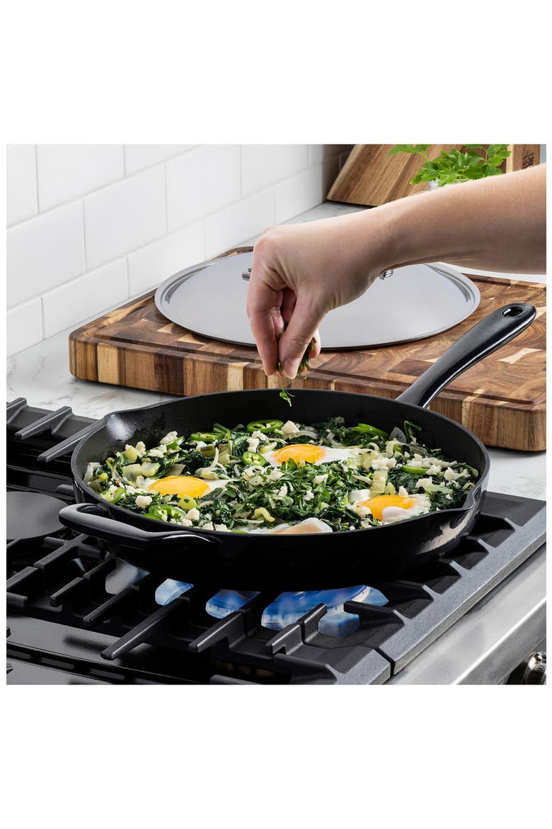 Enameled Cast Iron Skillet, Alternate, color, BLACK