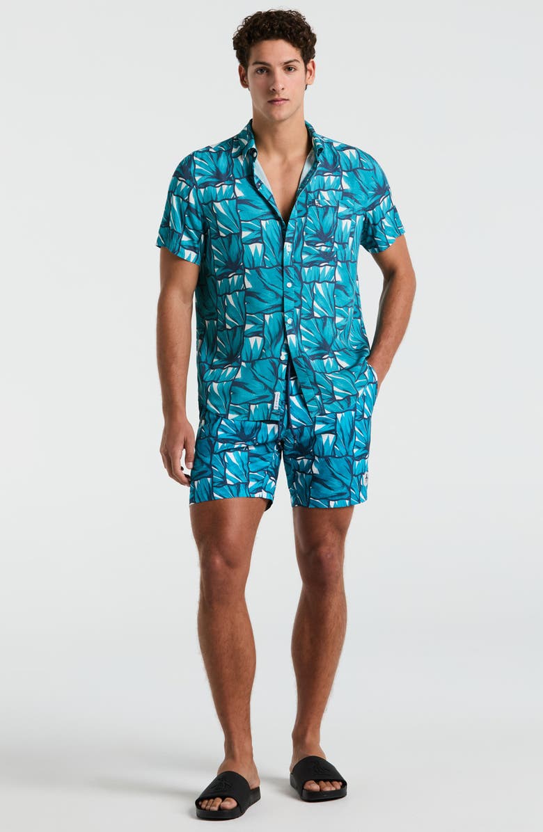 Original Penguin Agave Short Sleeve Button-Up Shirt, Alternate, color, Exotic Plume