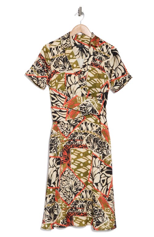 Tahari Asl Short Sleeve Tie Waist Shirtdress In Black Natural