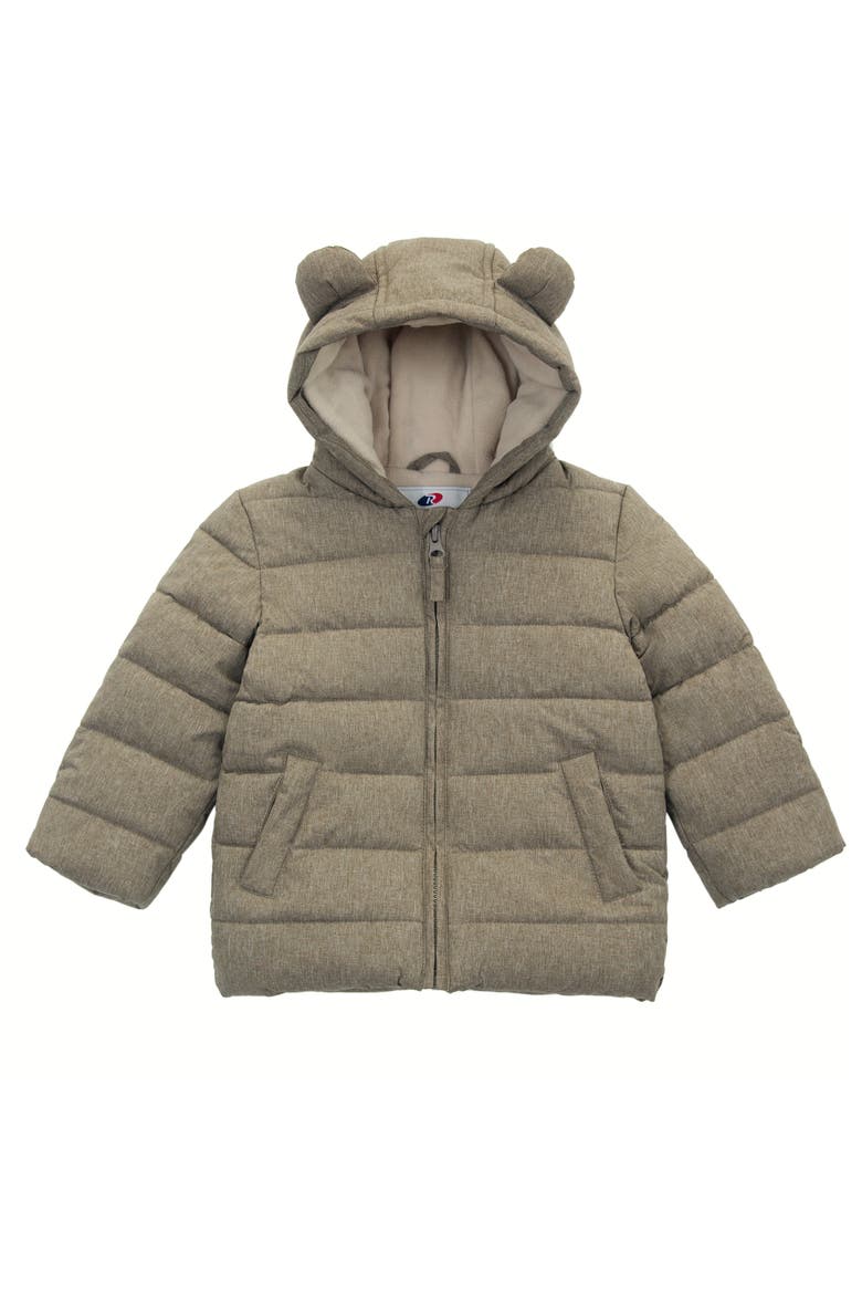 Bear Fleece Hooded Puffer Jacket, Main, color, Beige Textured