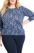 NIC+ZOE Geo Print Crewneck Cotton Sweater