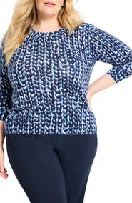 NIC+ZOE Geo Print Crewneck Cotton Sweater