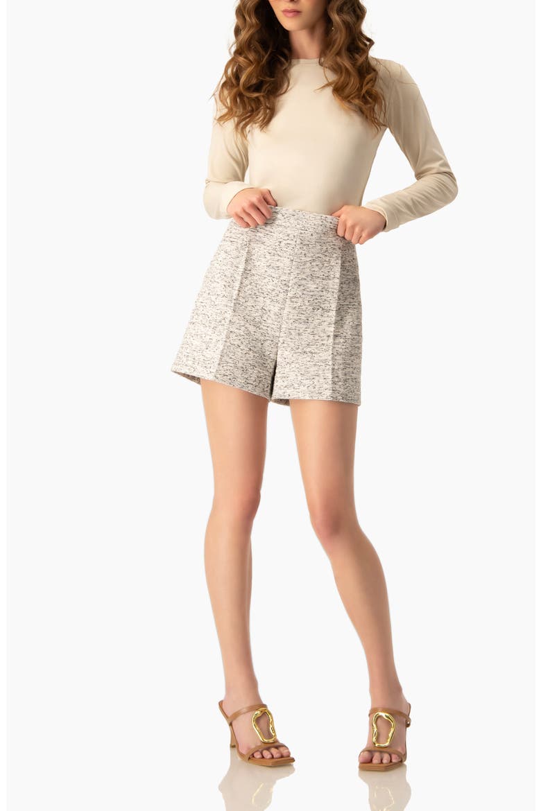 Textured Bouclé High-Waist Tailored Tweed Mini Shorts, Alternate, color, Ivory