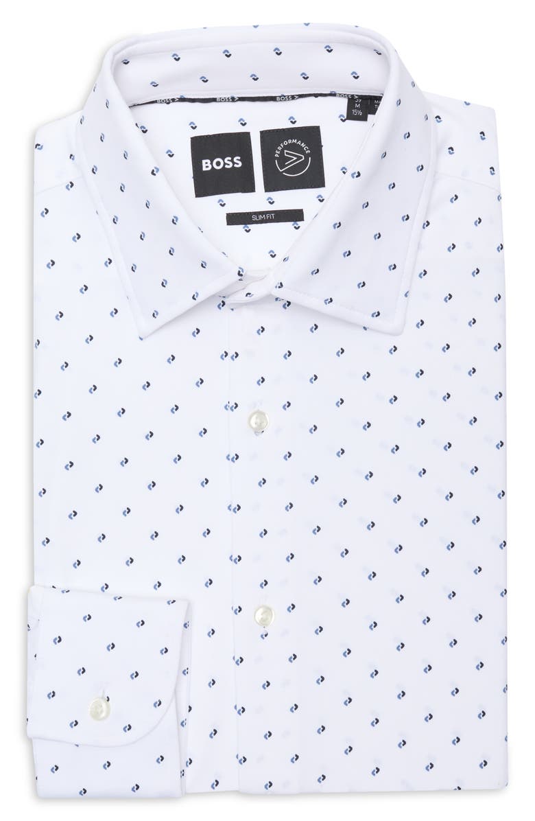 BOSS Hank Kent Slim Fit Performance Dress Shirt, Main, color, White/ Blue