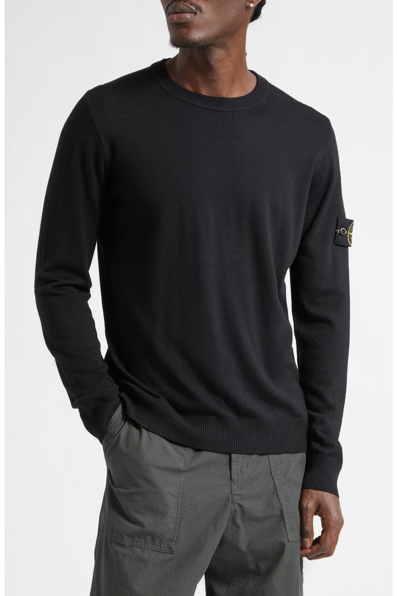 Compass Patch Virgin Wool Crewneck Sweater, Main, color, BLACK