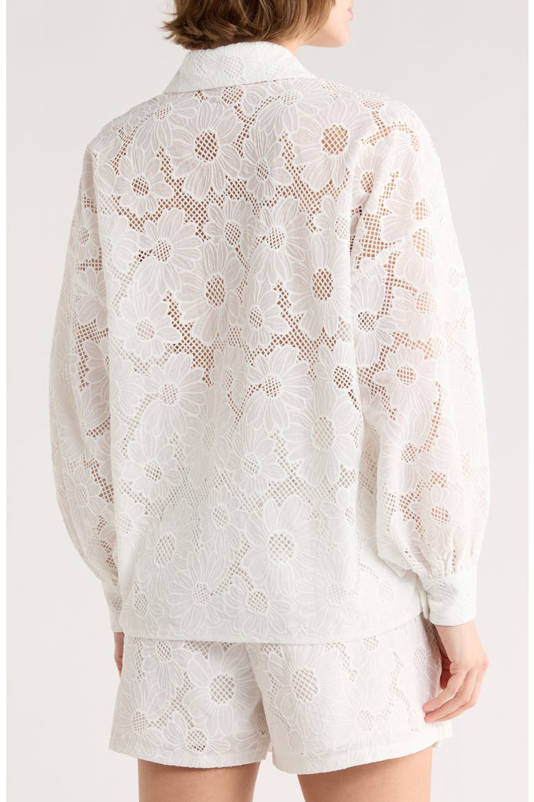 Lace Mesh Button-Up Shirt, Alternate, color, WHITE