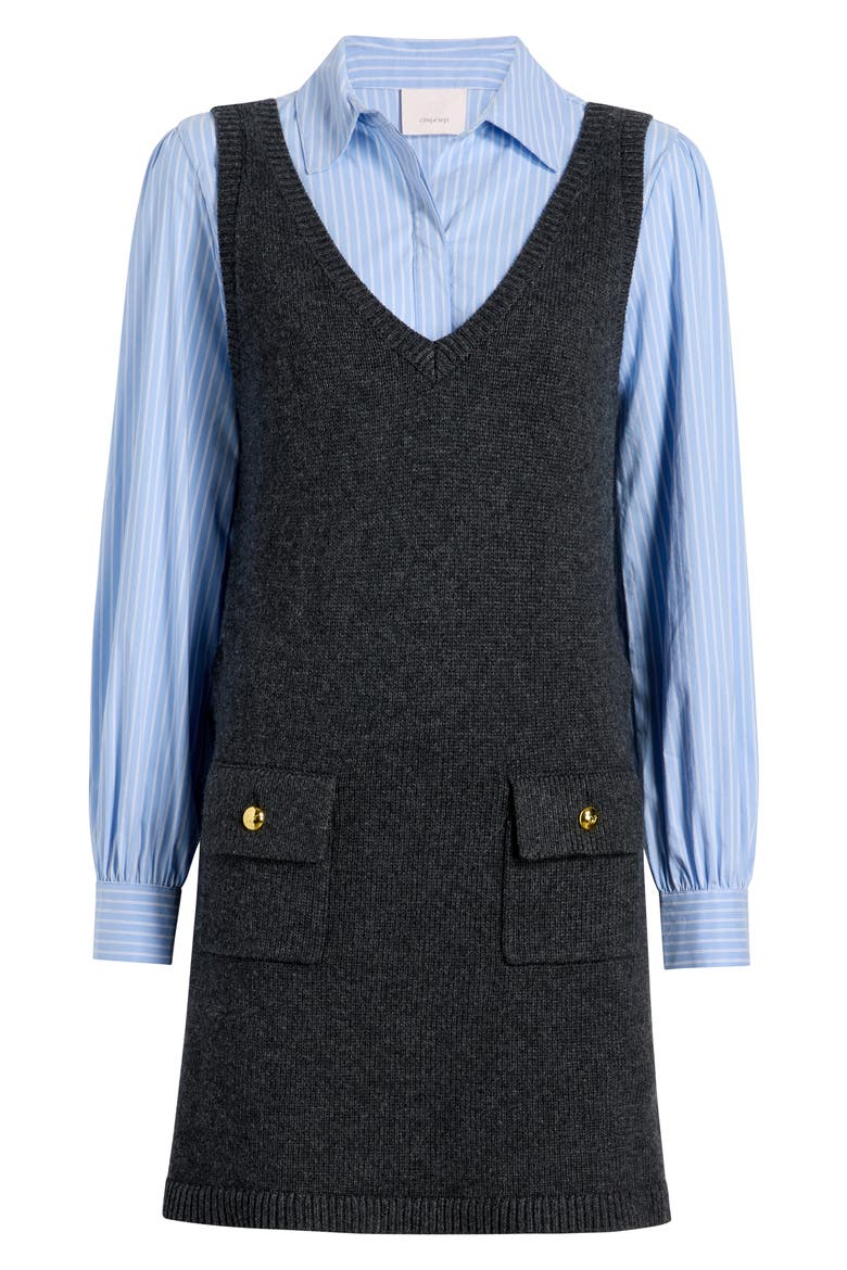Vivianne Mixed Media Minidress, Alternate, color, CHARCOAL/BLUE STRIPE