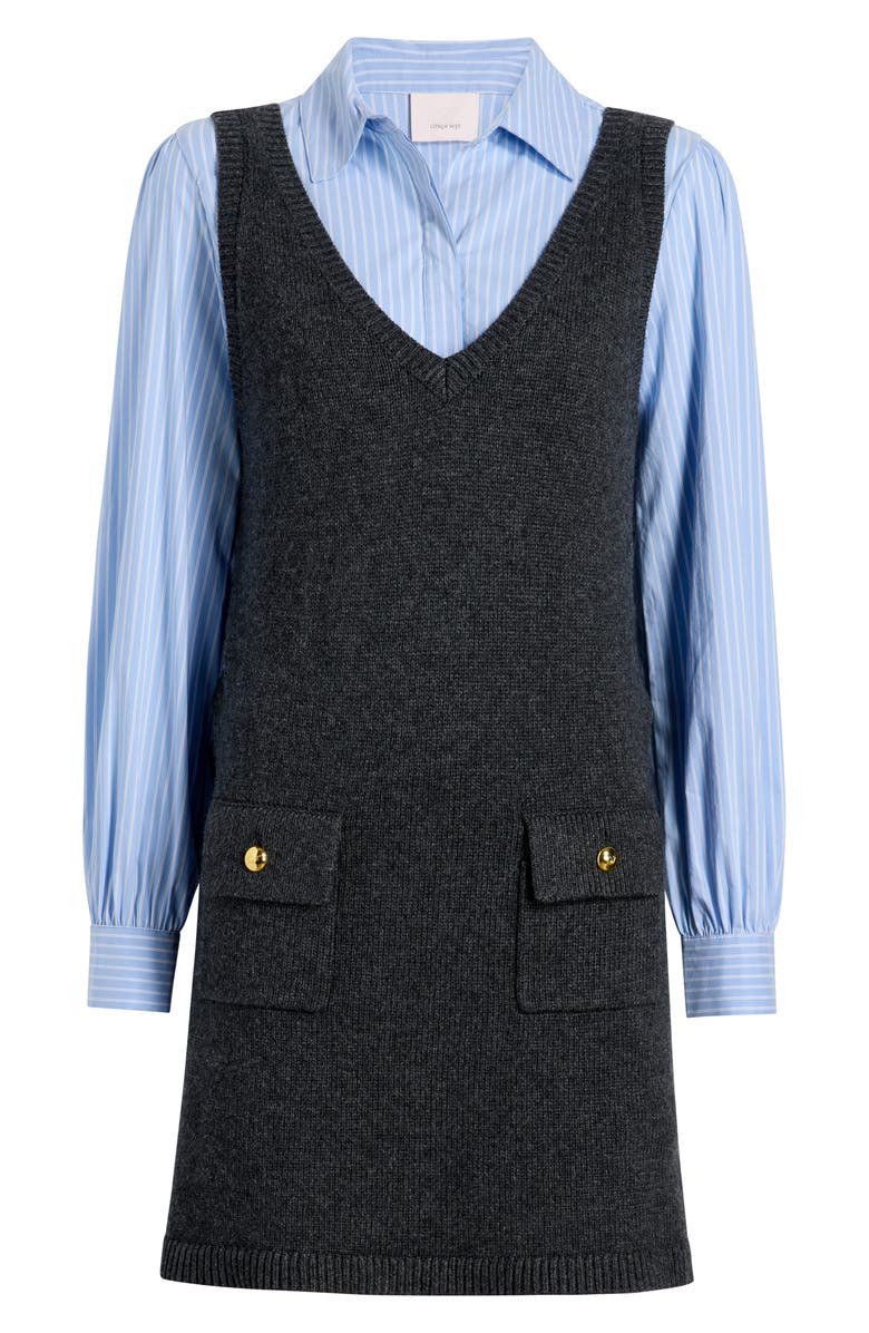 Cinq à Sept Vivianne Mixed Media Minidress, Alternate, color, Charcoal/Blue Stripe