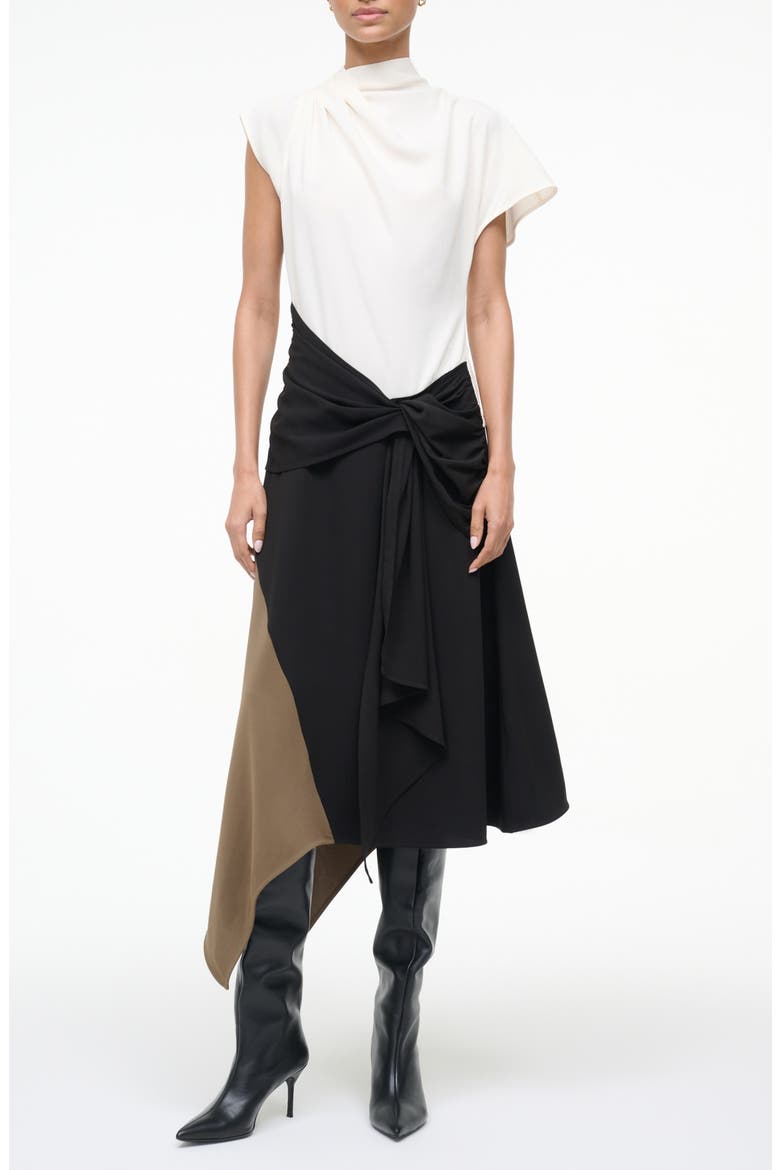 Davina Colorblock Asymmetric Hem Dress, Main, color, BLACK MULTI