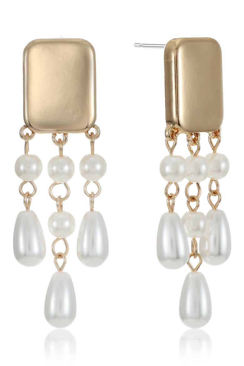 Faux Pearl Chandelier Earrings, Main, color, GOLD