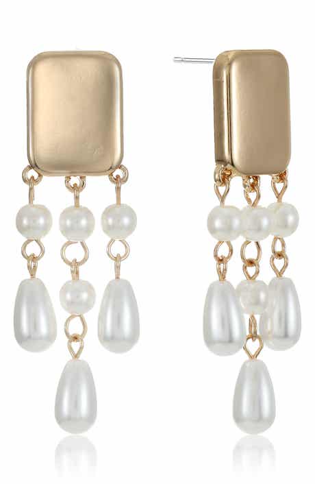 Ettika Faux Pearl Chandelier Earrings