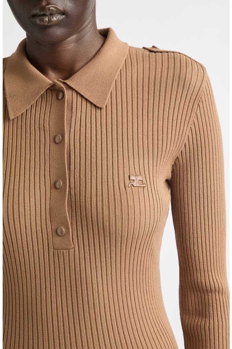 Long Sleeve Rib Polo Sweater, Alternate, color, BRONZER