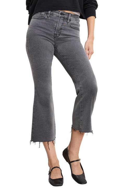 Soft-Tech Good Legs Raw Hem Crop Mini Bootcut Jeans (Black 405) (Regular & Plus)