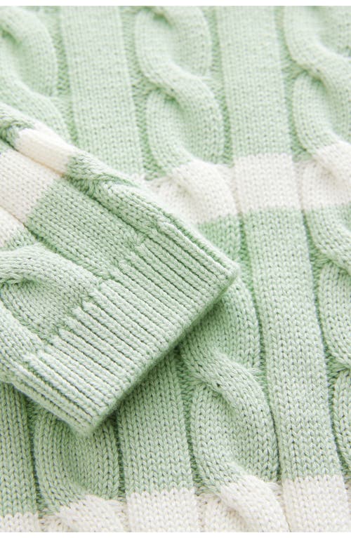 Next Kids' Stripe Cable Cotton Crewneck Sweater In Green