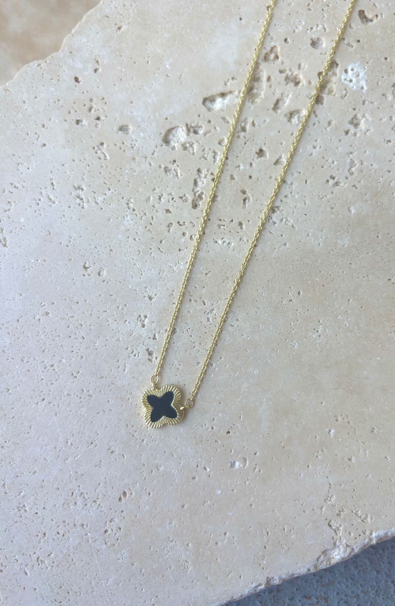 Adornia Fluted Edge Clover Pendant Necklace, Alternate, color, Black