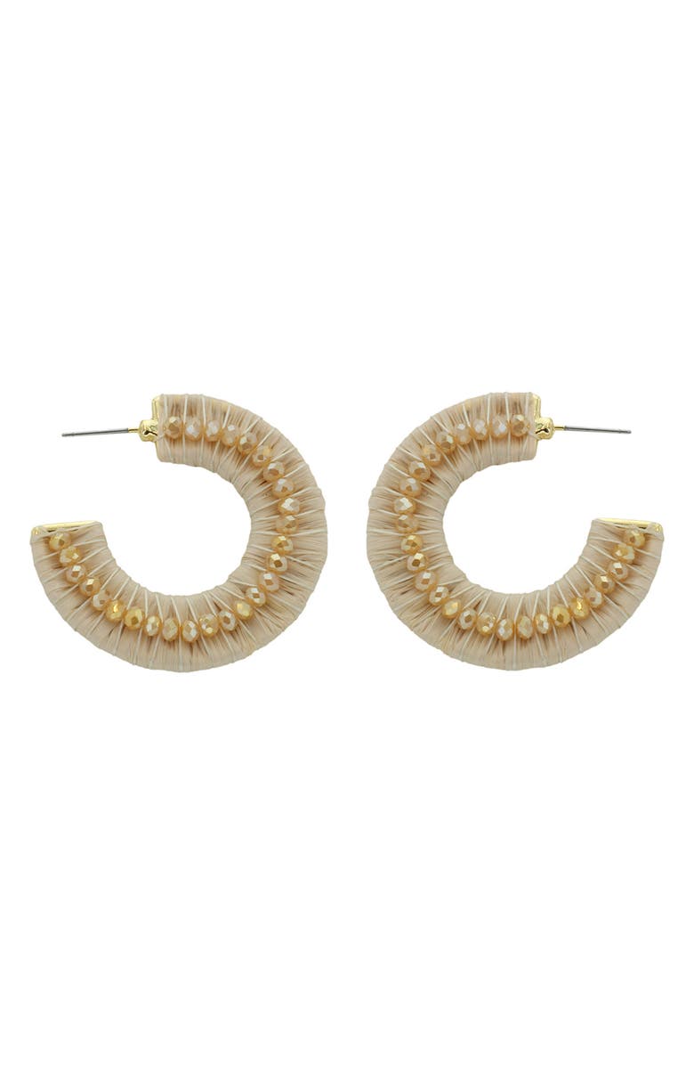 Panacea Raffia Wrapped Beaded Hoop Earrings, Main, color,