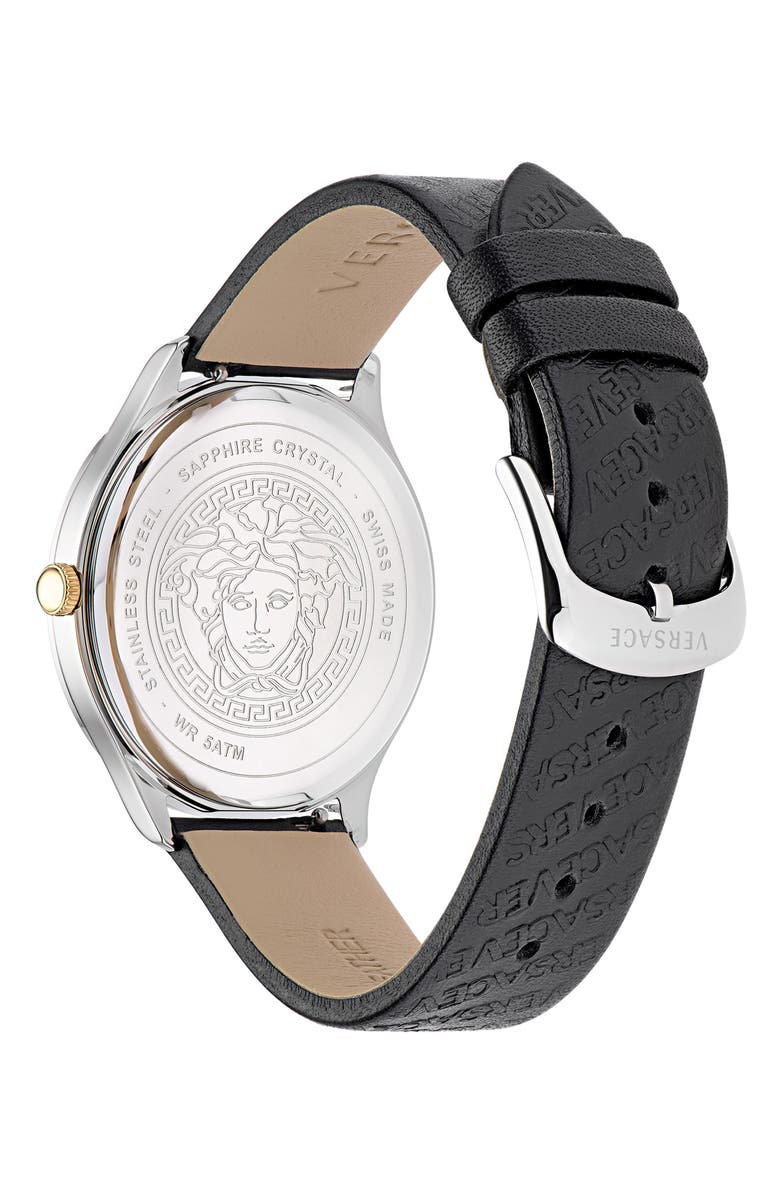 Versace Logo Halo Leather Strap Watch, 38mm, Alternate, color, 