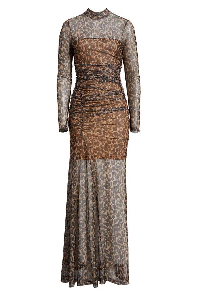 Scarlett Long Sleeve Sheer Mesh Gown, Alternate, color, LEOPARD JERSEY