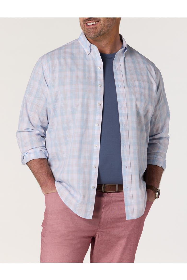 Big & Tall Heather Plaid Tech Sport Shirt, Alternate, color, PINK BLUES