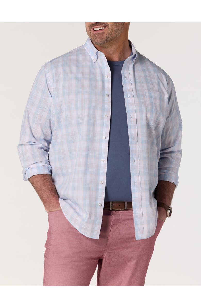 Oak Hill by DXL Big & Tall Heather Plaid Tech Sport Shirt, Alternate, color, Pink Blues