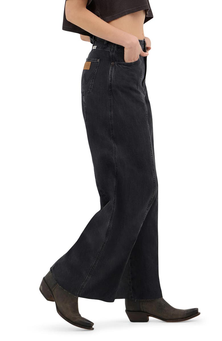 Wrangler Cowboy Raw Hem High Waist Barrel Jeans, Alternate, color, Rinse Black