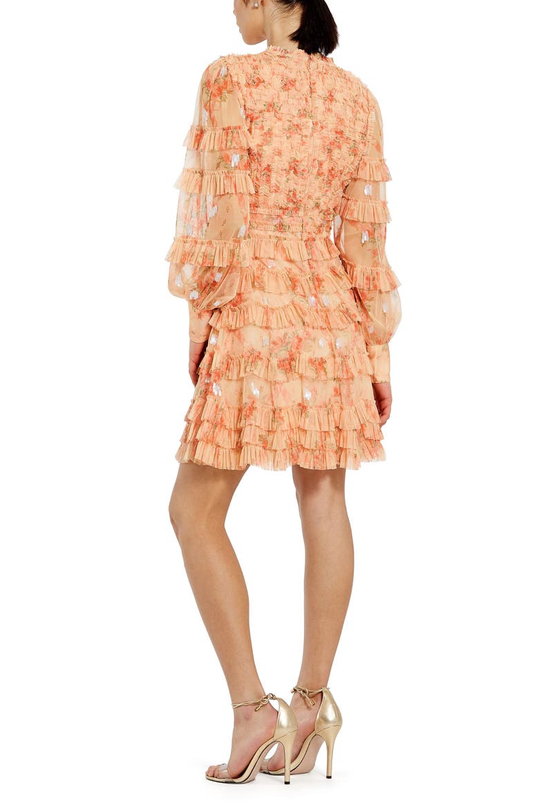 Key Hole Detail Long Sleeve Dress, Alternate, color, Peach Multi