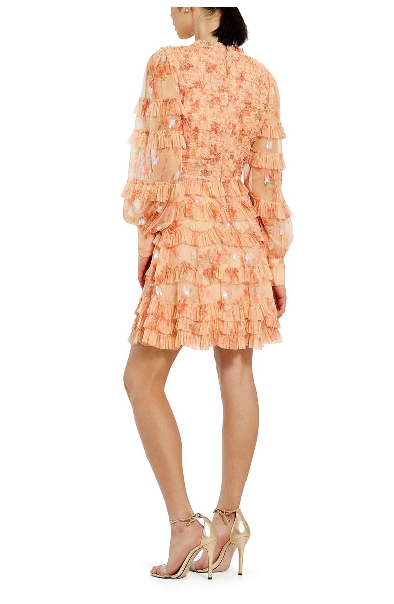 Mac Duggal Key Hole Detail Long Sleeve Dress, Alternate, color, Peach Multi