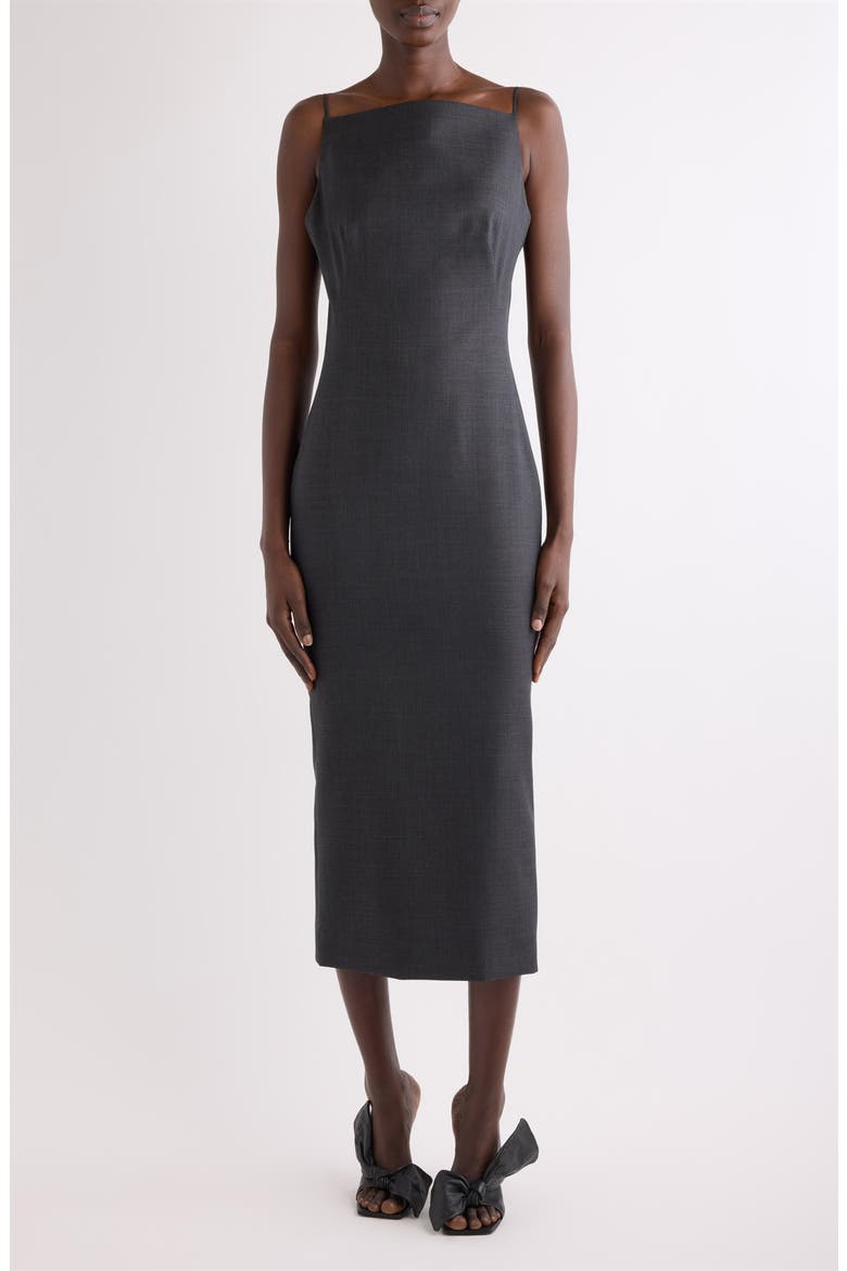 Sliced Kickback Wool Grain de Poudre Sheath Dress, Main, color, GREY MIX