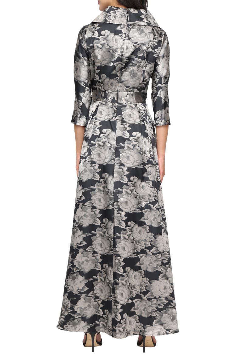 Floral Jacquard High-Low Gown, Alternate, color, BLACK/ TAUPE