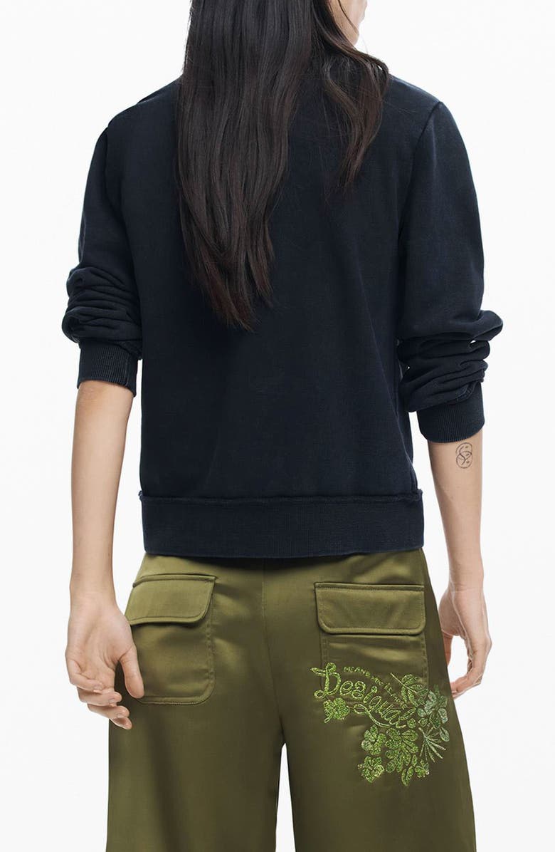 Desigual Heart Embroidered Cotton Graphic Sweatshirt, Alternate, color, Black