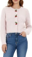 All in Favor Cherry Appliqué Fuzzy Crop Cardigan