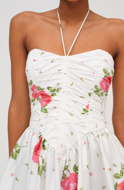 For Love & Lemons Rosebud Corset Halter Minidress In White
