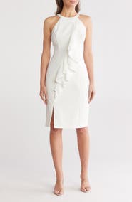 Vince Camuto Laguna Halter Neck Ruffle Body-Con Dress