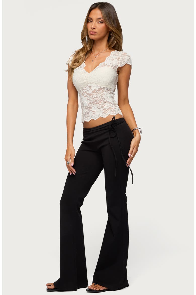 Elza Scallop Sheer Lace Crop Top, Alternate, color, CREAM