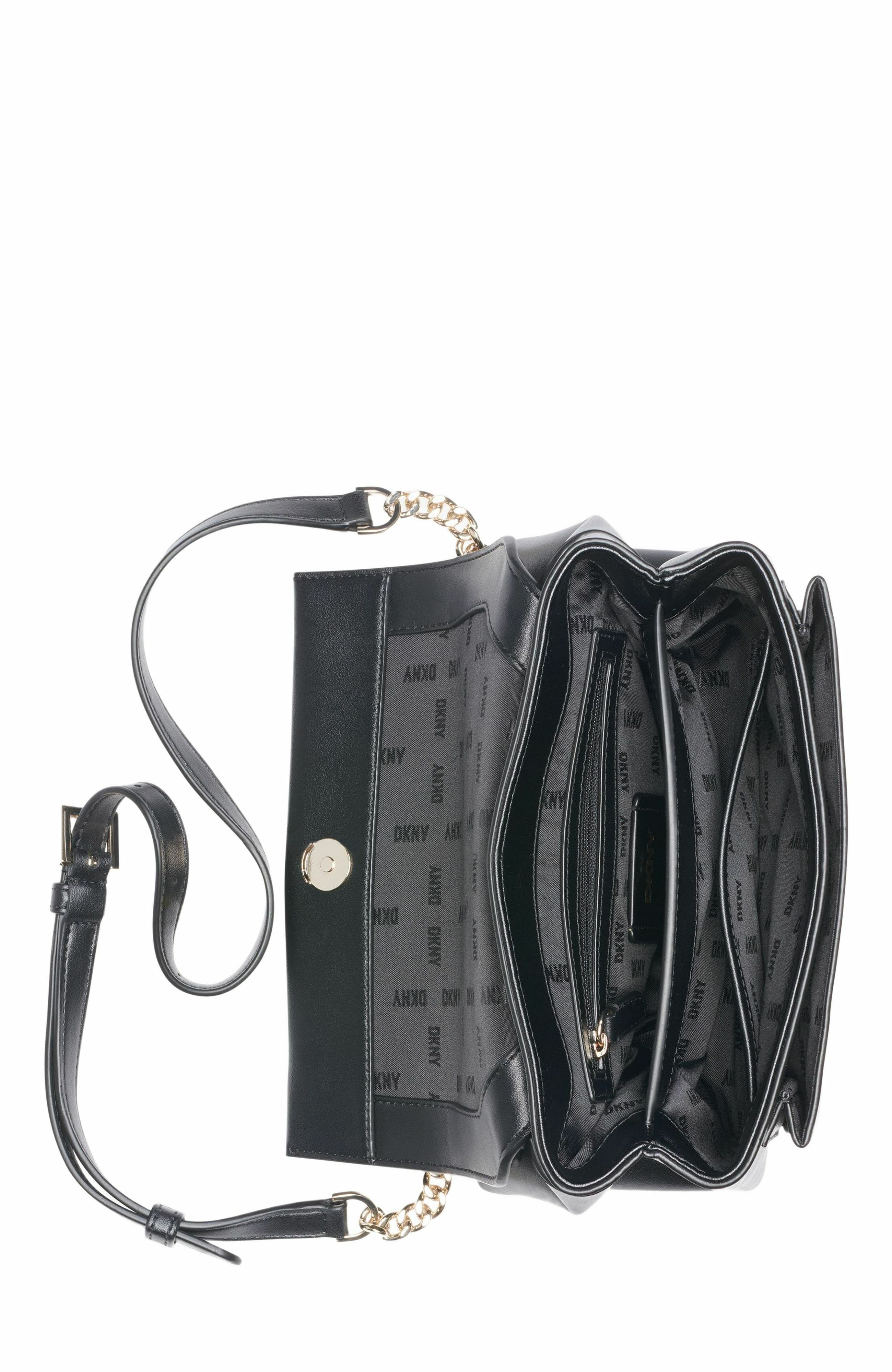DKNY Evie Flap Shoulder Bag, Alternate, color, Blk/Gold