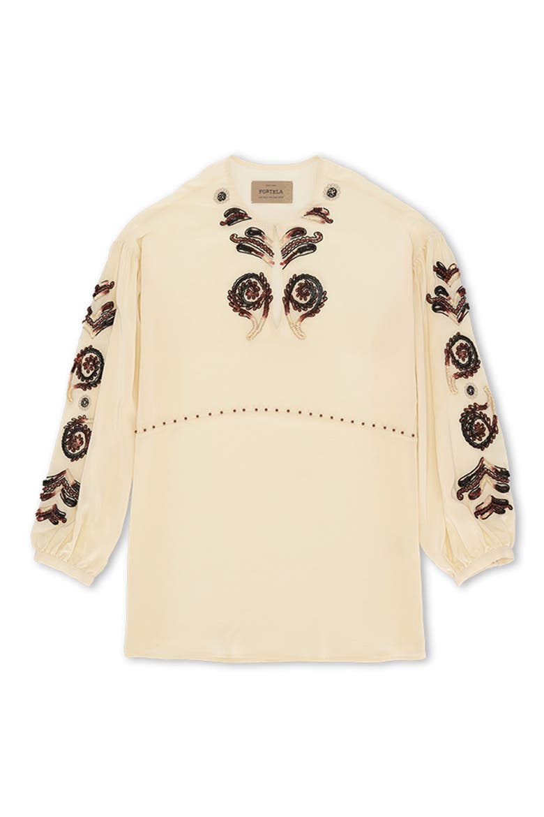 Allegra Embroidered Silk Shirt, Main, color, MILK